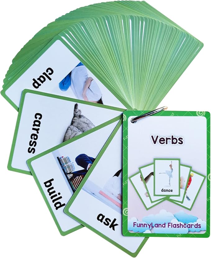 Lilias Verbs Flash Cards, Toddler Learning Toys, Preschool Learning Toys, Homeschool Supplies, Learning Supplies for Kindergarten, 4.3 X 3.14 Inch, 65 Cards in Set