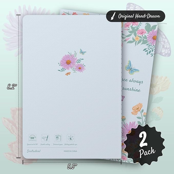 Stitched Composition Notebooks 2-Pack with Unique Art Designed Cover, A5 Lined Diary, Lay Flat Design, 80 Pages Workbooks, Thicked Paper Writes Smoothly for School and Office (Purple Daisy)