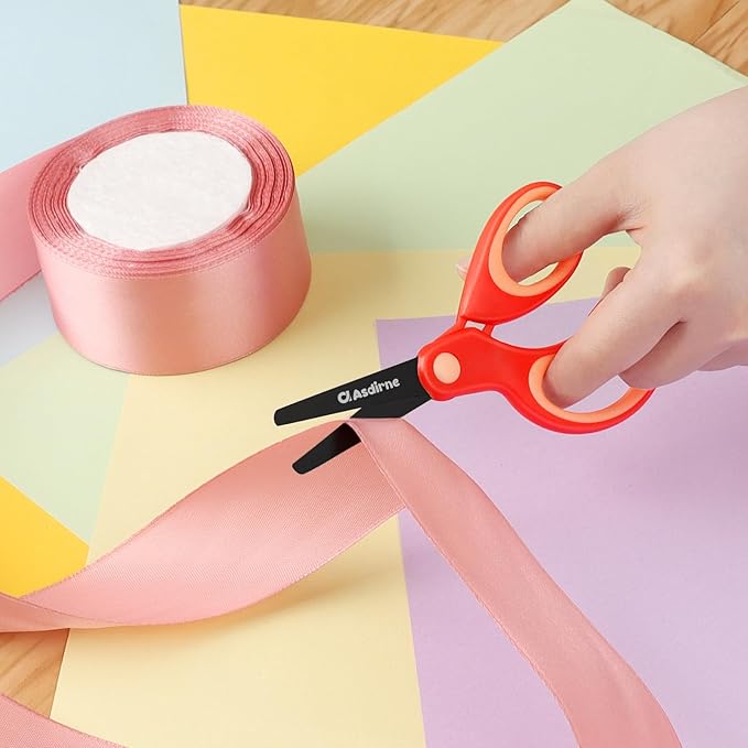 Asdirne Left Handed Kids Scissors, Safety Children Scissors with Blunt Tip Stainless Steel Blades and Soft Grip, Great for Home and School, Assorted Color, 13.5cm, 3 Pack