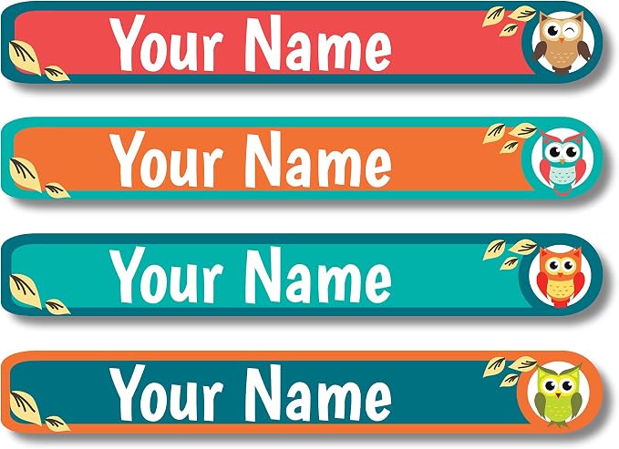 Lovable Labels Personalized Labels for Kids (120 Labels) - Waterproof Dishwasher Safe Peel and Stick Labels are Great for School Supplies Daycare Camp Bottles (What a Hoot)