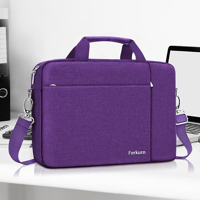 Ferkurn Laptop Bag Case for Women Men Computer Bag Compatible with HP Envy Pavilion Omen/LG Gram/MSI/Dell Inspiron XPS/Lenovo/Acer, Shoulder Strap Carrying Messenger Briefcase, Purple, 17 17.3 Inch