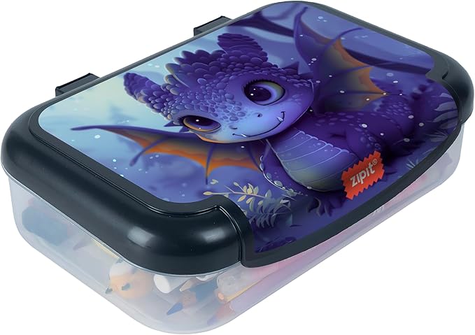 ZIPIT Recycled Plastic Pencil Box for Boys, Large Capacity Pencil Case for School, Durable Stationery Organizer Box, Dragon