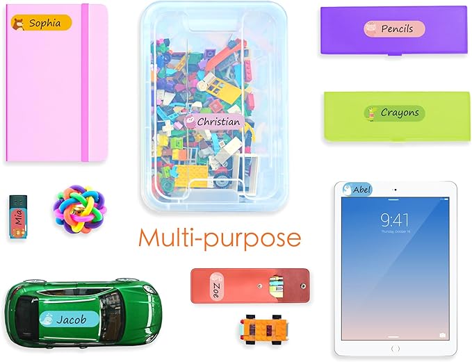 Baby Bottle & Daycare Name Labels, Self-Laminating Waterproof Stickers for Kids Stuff, Dishwasher Safe Write-On Name Tags for School & Home, Assorted Sizes & Colors, Pack of 64 (Animal Friends)