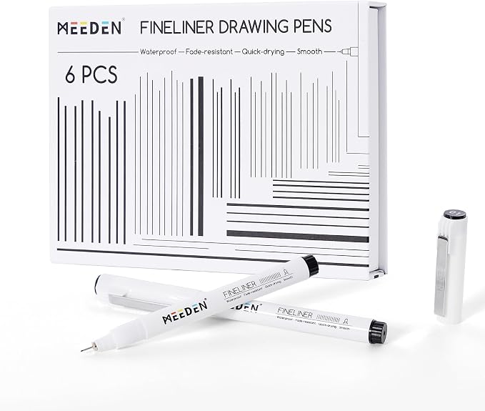 MEEDEN Micro Fineliner Drawing Pens: 0.1mm Needle Nib, 6 Pack, Black Ink