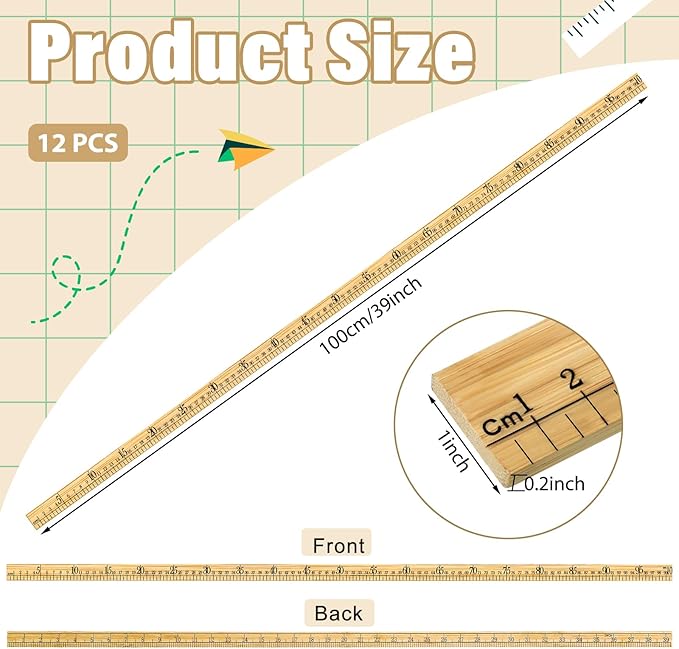 Fulmoon 12 Pieces 39" Meter Stick Yard Stick Wood Double Sided Thick Ruler Yardsticks Bulk for School Classroom Home Office Kids Measuring Meterstick