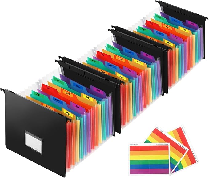 3 Pack Suspended Type Accordion File Organizer,13 Pockets Expanding File Folder,Important Large-Capacity Document Organizer with Blank Labels, for Enterprise, Office, Home Document Storage