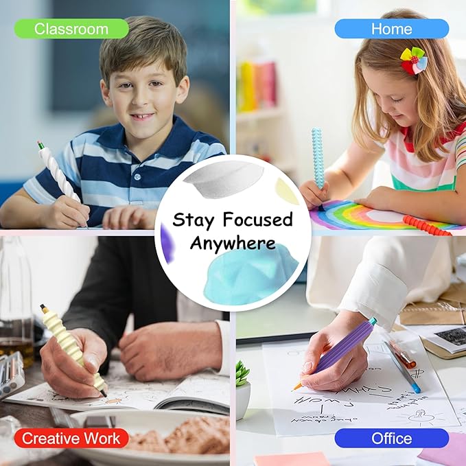 Pencil Grips, 4-Pack Textured Silicone Sleeves for Mechanical Pencils, Sensory Fidget ADHD Tool for Kids and Adults, Quiet Fidget Tools for Classroom Focus, Anxiety Relief (Pastel Mist Set)