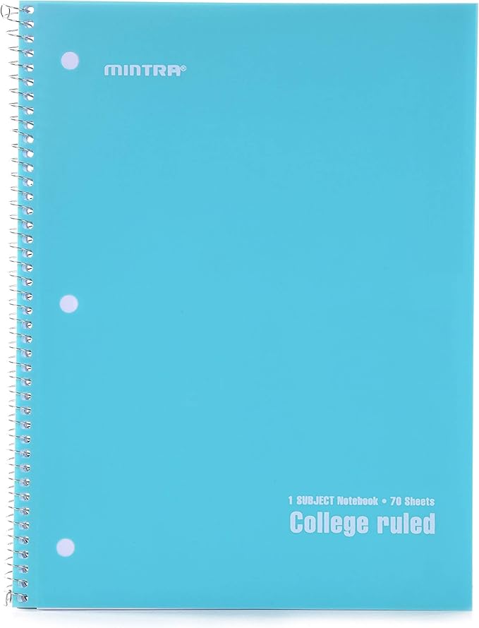 Mintra Office Spiral Notebooks, Wirebound, Journals for School, Work, Business, Aesthetic Stationery, Writing Pads, Teacher & Student Supplies (6, Solid Color, College)