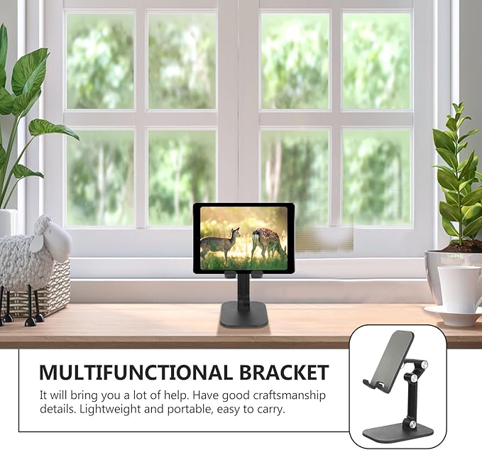 Kisangel Adjustable Desktop Phone and Tablet Stand, Multi-Functional Black Holder for Online Classes and Live Streaming, Compatible with Smartphones and Tablets