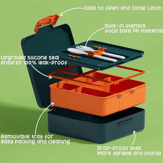 Fimibuke Bento Lunch Box for Kids, Toddler Bento Box with 4 Compartments | Leak Proof BPA Free Dishwasher Safe Lunch Container with Utensils, Ideal Portion Sizes for Ages 3-12 Girls Boys for School