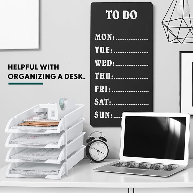 Fainne 8 Pcs Stackable Paper Trays Organizer for Desk 8 Layer Stackable Letter Trays Plastic File Organizer Tray and Stacking Supports for File Storage, 13 x 10 x 2.76'' (White)