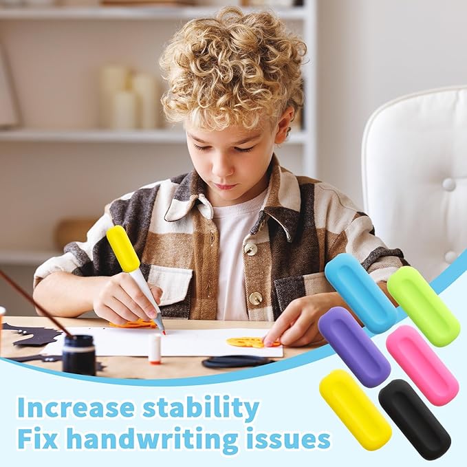 QOUBAI 6 Pcs Silicone Weighted Pencil Grips for Kids Adults Handwriting Aid Improve Penmanship with Autism ADHD Dyspraxia Fine Motor Skills Writing Posture Correction Tools for Classroom (Colorful)