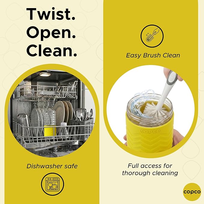 Copco Hydra 16.9 oz Water Bottle, Set of 2 – Leak Proof, BPA Free Tritan, Dishwasher Safe, Twist-Open Body, Non-Slip Silicone Grip, Ideal for Gym & Office & Outdoor Activities (Yellow)