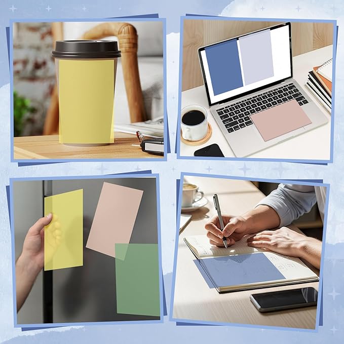 Yinder 4 x 6 Inch Transparent Sticky Notes Translucent Sticky Notes Waterproof Clear Self Memo Pad See Through Bible Journaling Accessories Office School Supplies(6 Pcs,Macaron)