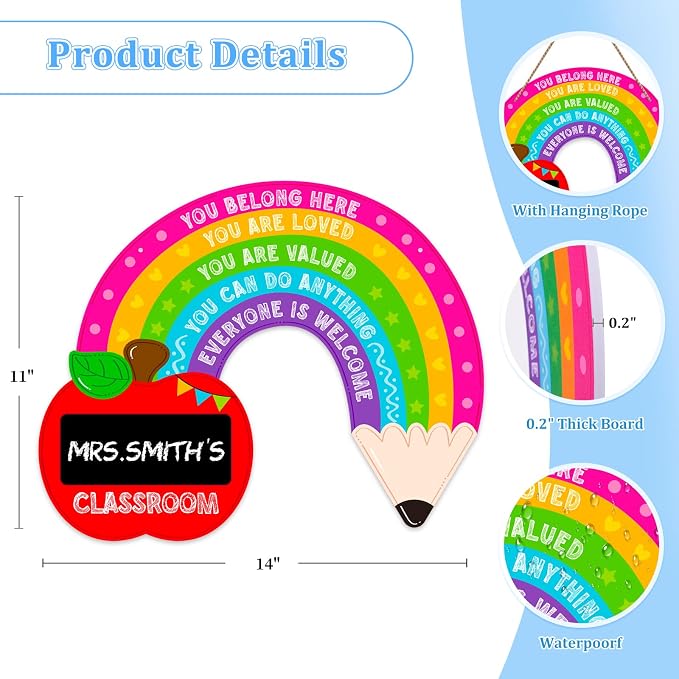 WaaHome Rainbow Welcome Sign for Classroom - 11"x14" Personalized Door Decoration - Back to School, Welcome to Our Classroom Sign
