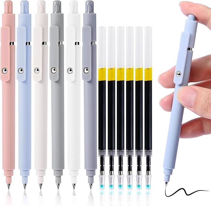 Gel Pens, 6 Pack 0.5mm Fine Point Pen Black Ink with 6 Refills, Quick Dry & No Smear, Smooth Writing Pens for Journaling, Back to School Supplies Office Desk Accessories Gifts for Nurse Women