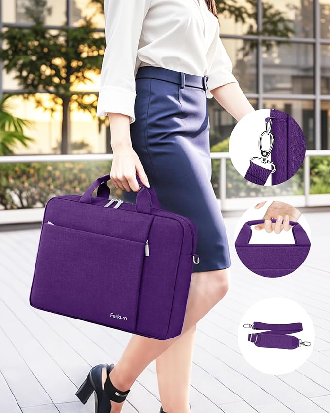Ferkurn Laptop Bag Case for Women Men Computer Bag Compatible with HP Envy Pavilion Omen/LG Gram/MSI/Dell Inspiron XPS/Lenovo/Acer, Shoulder Strap Carrying Messenger Briefcase, Purple, 17 17.3 Inch