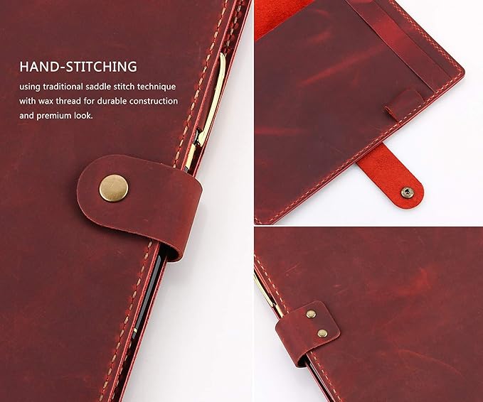 Robrasim Leather Cover for 6"x9" Steno Notebook, Leather Folio Cover Compatible with 6x9 Spiral Steno Pads, A5 Notebook Organizer with Pen Loop - Wine