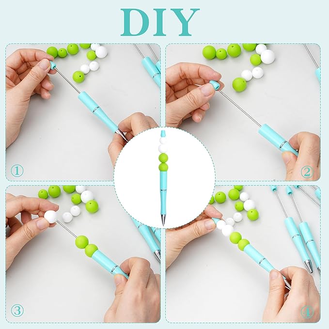 jiebor 30Pcs Beadable Pens Plastic Bead Ballpoint DIY Cute Cool Pens Black Ink for Women Men Bridal Graduation Gift Office Supplies Light Blue