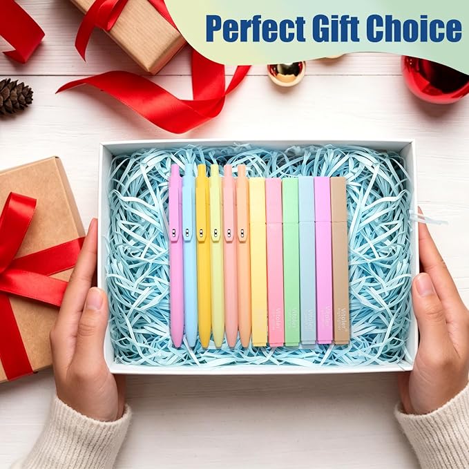 Vitoler Gel Pens and Highlighters，6 Black Ink Pens 0.5mm & Assorted Colors | Bible Highlighters forBible Journaling Planner Best Gifts for Teacher Nurse Mothers Day