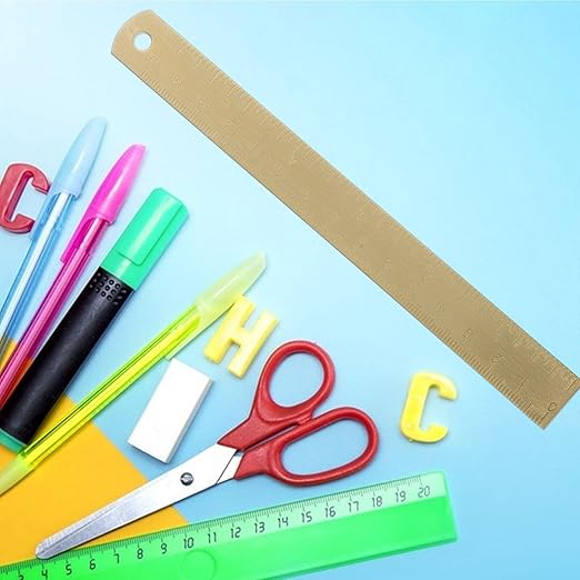 Brass Ruler, Metal Drawing Ruler Gold Straight Unisex Learning Measuring Bookmark Stationery for School Office Math Geometry Drafting Tools and Kits