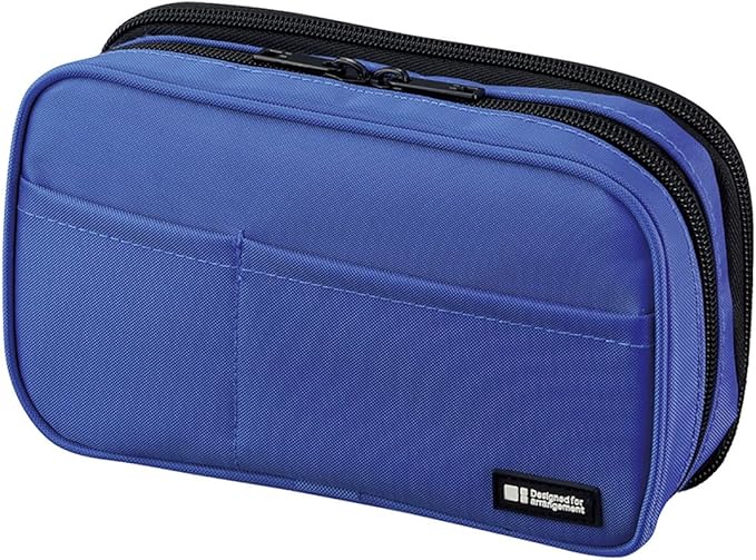 LIHIT LAB Large Capacity Double Zipper Pencil Case For School Office College, Big Capacity 6 Compartments Pencil Bag Holder Adults Teen Boys Girls, Travel Cosmetics Storage, Blue (A7555-108)