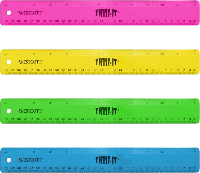 Westcott 12" Twist It Flexible Ruler, Assorted Colors