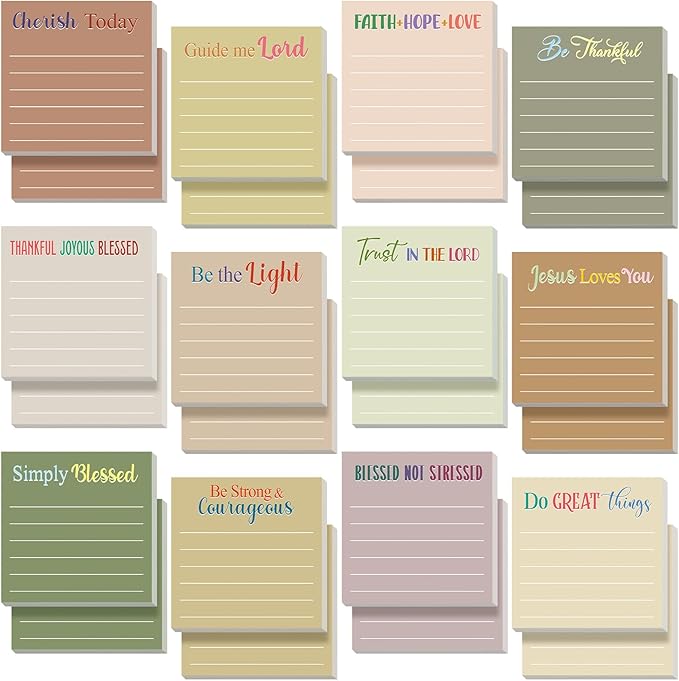 Yinder 24 Pcs Inspirational Sticky Notes Cute Motivational Sticky Notes Pad End of Year Employee Appreciation Gifts Bulk for Teacher Nurse Coworkers Office Supplies 3 x 3'' (Bible,Boho)
