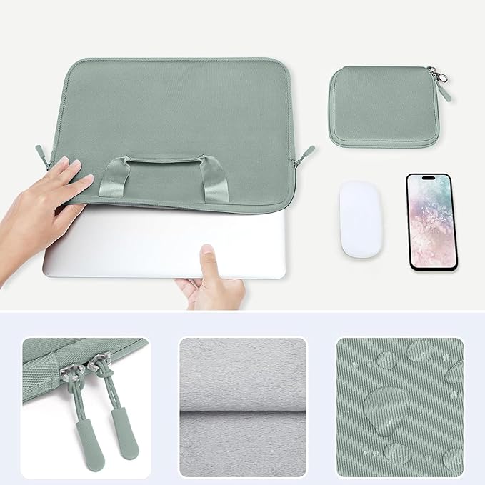MOSISO Laptop Case 15 inch, Laptop Sleeve Bag Compatible with MacBook Air 15 inch M5 M4 M3 M2 2026-2023, Dell XPS, Neoprene Carrying Computer Bag with Handle&Detachable Small Case, Antique Green