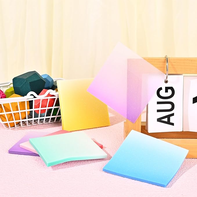 BAYTORY Glitter Transparent Sticky Notes, 3 x 3 Clear Memo Pads, Waterproof Self-Stick Note, See Through Aesthetic Self-Adhesive Note for Bible Accessories (Gradient Color 250 Sheets)