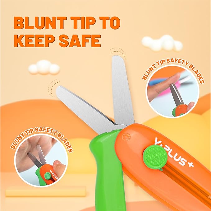 Safety Scissors for Kids, Retractable Small Scissors for Toddler Craft Ages 3-5 2-4 1-3, Cute Toddler Craft Preschool-Orange