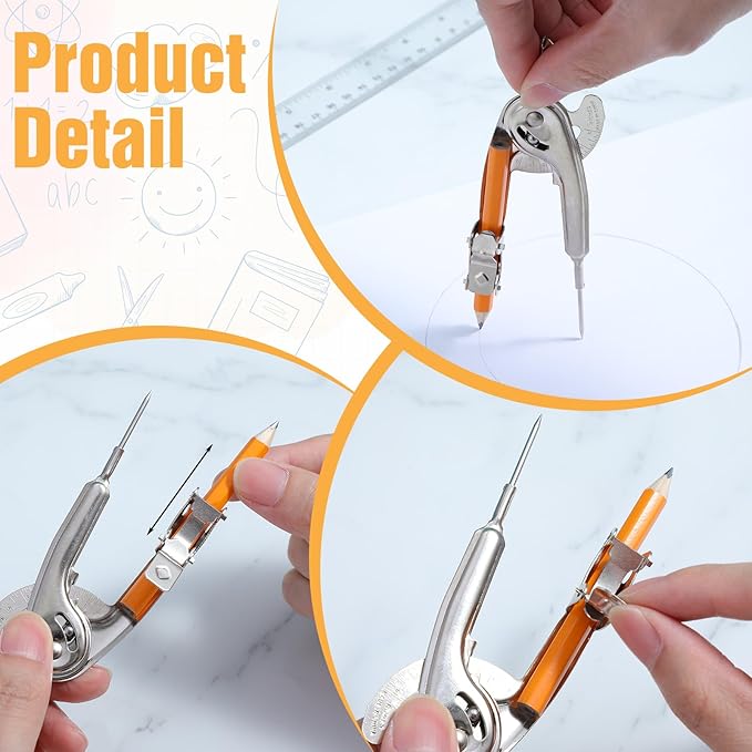 30 Pieces Compass for Geometry with Pencil, Metal Geometry Drawing Tool 6 Inch Silver Compass for Math Student Classroom School Office Woodworking Art Drawing