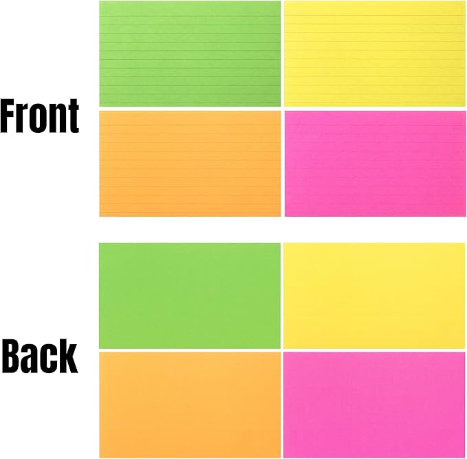 Mr. Pen Lined Neon Study Cards - 3x5, 180 Cards - Ruled Flashcards for Studying