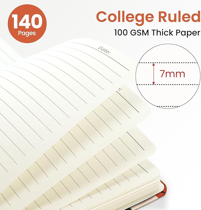 ZOTIA Lined Spiral Journal for Women, A5 Cute Hardcover College Ruled Notebook for Work, School & Note Taking, Aesthetic Writing Journal, 140 Pages (5.8" x 8.3"), Checkered