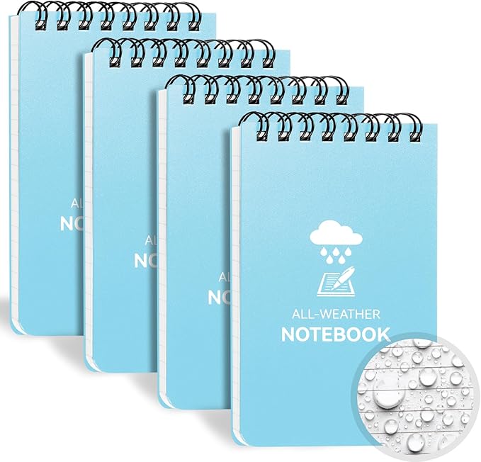 COIDEA Waterproof Notebook, 4 Pack Top-Spiral Pocket Notepad, 3" x 5" Weatherproof NotePad, All Weather Police Pocket Notebook Little Memo Steno Note Pads for Outdoor Office School Recording, Blue
