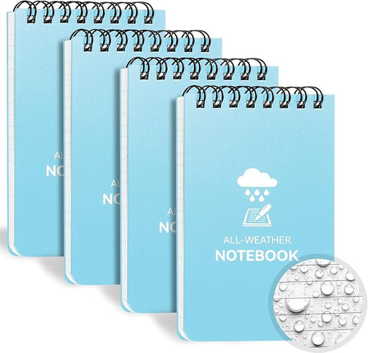 COIDEA Waterproof Notebook, 4 Pack Top-Spiral Pocket Notepad, 3" x 5" Weatherproof NotePad, All Weather Police Pocket Notebook Little Memo Steno Note Pads for Outdoor Office School Recording, Blue