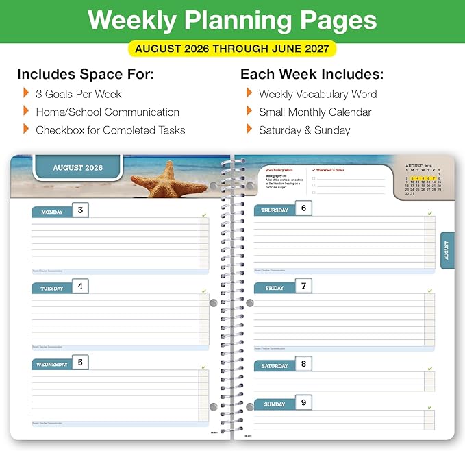 Global Datebooks 2026-2027 Middle & High School Student Planner 8.5" x 11" - Dated Weekly & Monthly Academic Planner with Ruler/Bookmark & Stickers, Ideal for Homework, Block Style, Galaxy