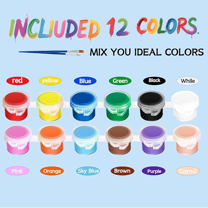 12 Colors Mini Acrylic Paint Set, 30 Pack Washable Paint Strips for Kids & Adults - Includes 60 Brushes, 360 PCS kids Paint Kits for Easter Eggs, Birthday, Classroom Party，school supplies