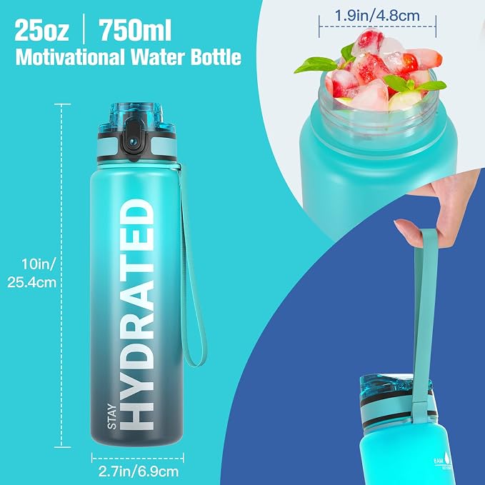 Sahara Sailor Water Bottle 25oz, Tritan Sports Bottle with Time Marker | Bpa Free, Leakproof Wide Mouth With Fast Flow Lid And Cleaning Brush, For Gym School Office Travel, 1 Count