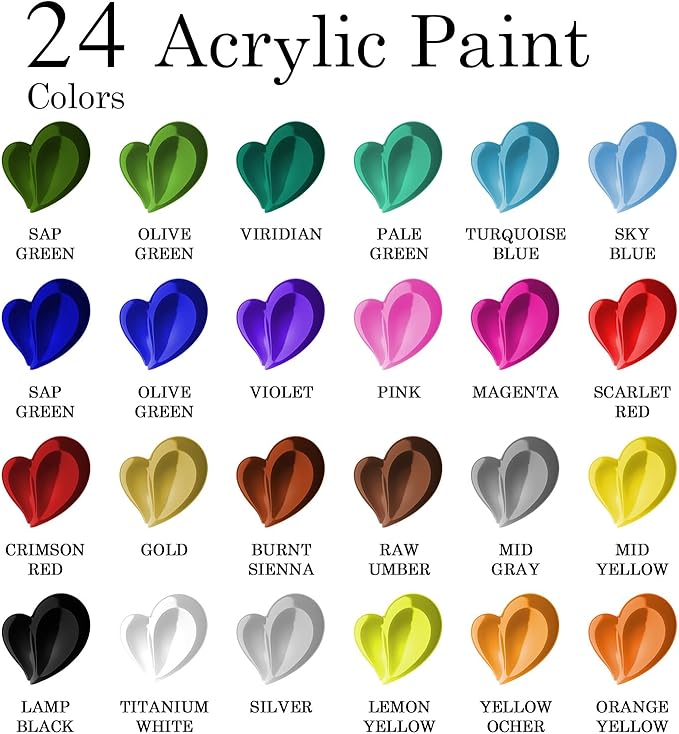 koseibal Acrylic Paint Set - Art Painting Supplies Kit for Kids & Adults with 24x22ml Acrylic Paints, 8 Brushes, 1 Painting Pad & Palette - Idea Gift Painting Kit for Student