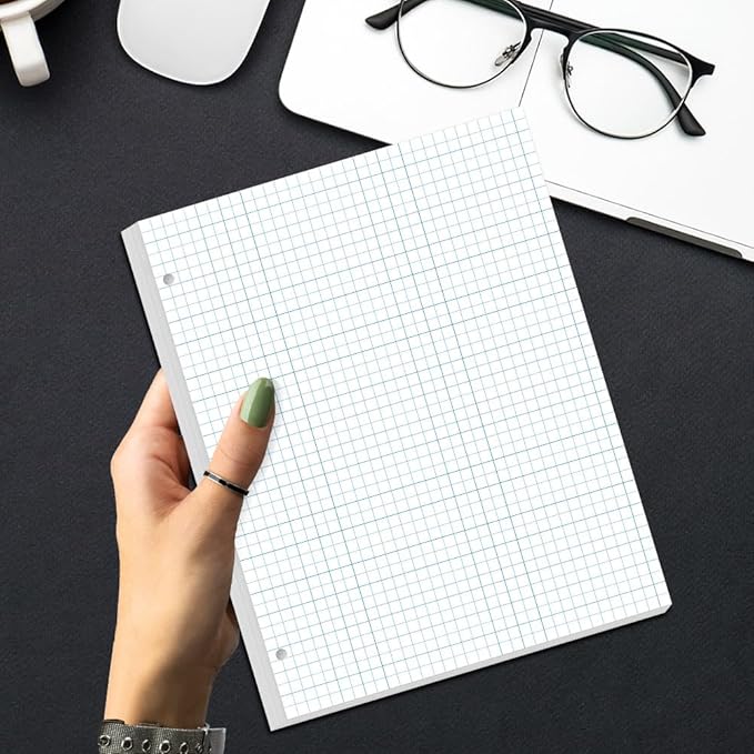 (3-Pack) A4 Grid Filler Paper - 3-Hole Graph Paper, Letter Size 300Sheets / 600Pages Loose-Leaf Paper, 100gsm White Paper, 8.5'' x 11''