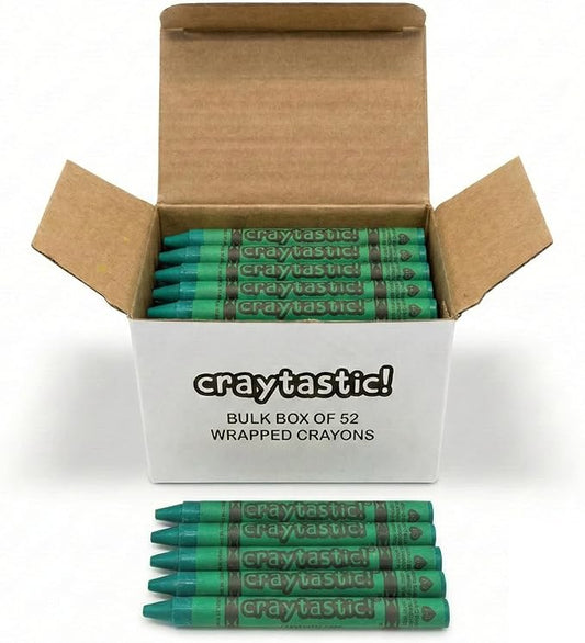 Craytastic! Bulk Wrapped Crayons Box of 52 (Green) for Crafting, Parties, Kids - Paper Wrapped - Safety Tested Compliant with ASTM D-4236