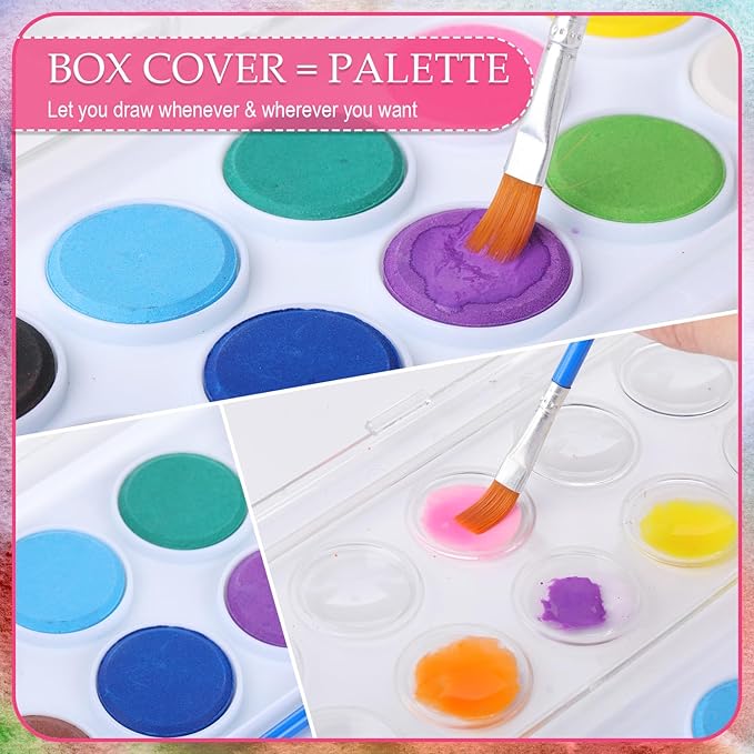Nuanchu Gifts Bulk Watercolor Paint Washable Watercolor Paint Kits Palette and Brushes Portable Water Color Supplies for Adults, Beginners Artists Graduation Gift(20 Pack,12 Colors)