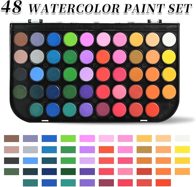 GETHPEN Watercolor Paint,watercolor paint set,48 Colors Washable Watercolor Paint Set With Brush, Refillable Water Brush Pen, Palette, and Water-Washable Paints for Adults Artist Beginner