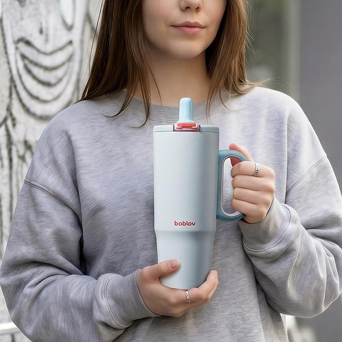 BABLOV 316L Stainless Steel Tumbler with Lid and Straw，40 oz Insulated Coffee Tumbler with Handle for Tea,Cold Hot Beverages at Home Office or on the Go Travel Mugs