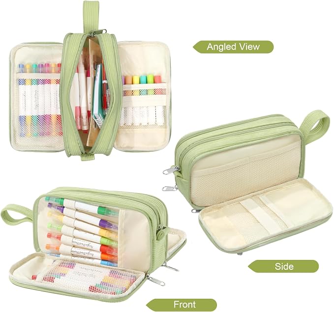 BuyCard Sage green Large Capacity Corduroy Pencil Case, Zipper Pouch, Casual Style, Supplies Organizer for Teen Girls, Boys, Women and Men