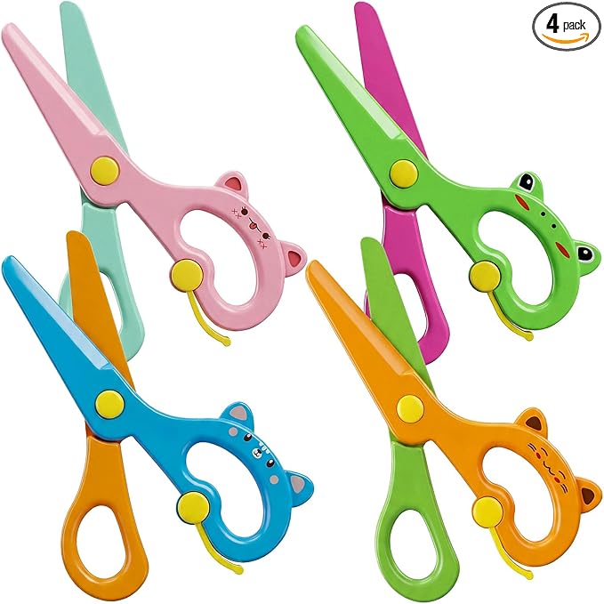 LovesTown Toddler Scissors, 4PCS Blunt Tip Adaptive Safety Scissor Stocking Stuffer for Kids & Children, Playdough Tools Cutting Skills Preschool Hand-Eye Coordination Activity, DIY Craft Supplies