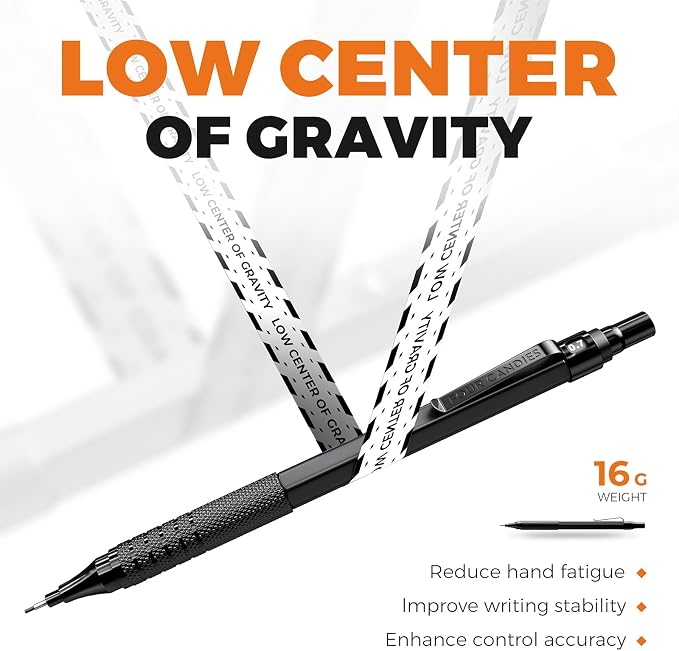 4PCS Metal Mechanical Pencil Set, 0.5mm+0.7mm, Storage Case, Black＆Silver | 480 Lead Refills, 3 Erasers, 9 Eraser Refills, Smooth Writing, Anti Grip, for Sketching, Technical Drawing, Art Projects