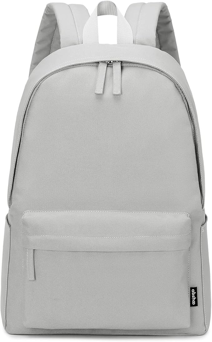 abshoo Lightweight Casual Unisex Backpack for School Solid Color Boobags (Light Grey)