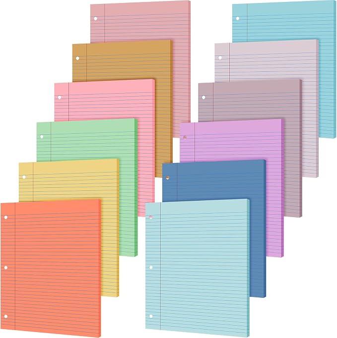 PerKoop 12 Pack 600 Sheets Loose Leaf Paper 8" x 10.5",Sweet Color